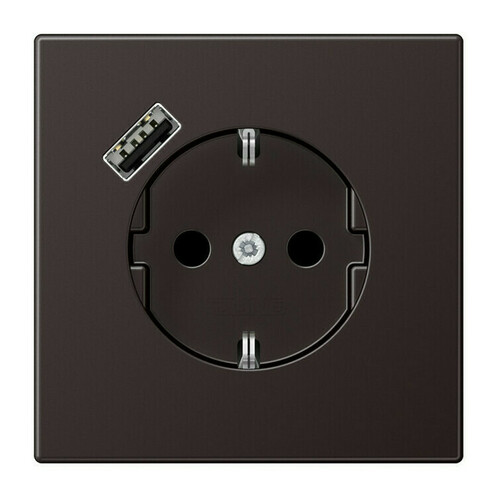 Розетка с USB Jung LS METAL, скрытый монтаж, с заземлением, алюминий темный, AL1520-18AD-L