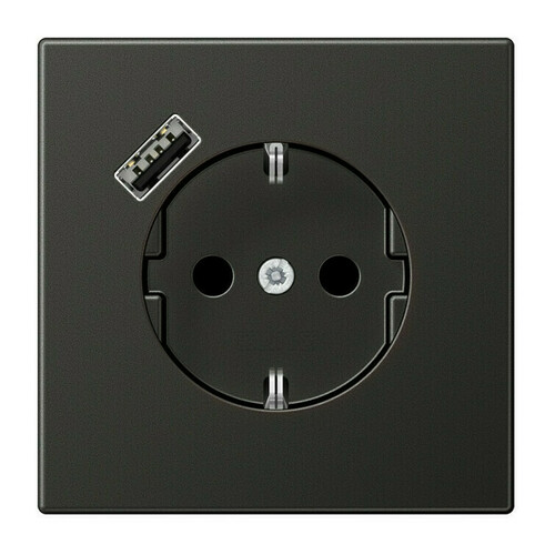 Розетка с USB Jung LS METAL, скрытый монтаж, с заземлением, антрацит, AL1520-18AAN-L