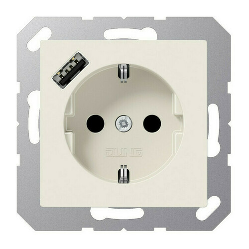 Розетка с USB Jung A 500, скрытый монтаж, с заземлением, слоновая кость, A1520-18A