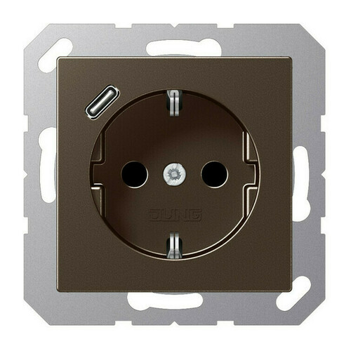 Розетка с USB Jung A 500, скрытый монтаж, с заземлением, мокко, A1520-18CMO