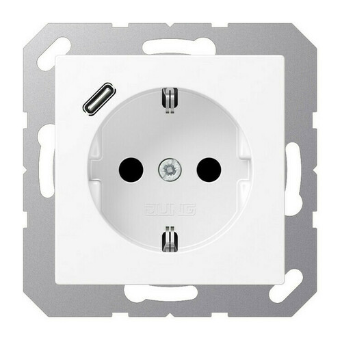 Розетка с USB Jung A 500, скрытый монтаж, с заземлением, белый матовый, A1520-18CWWM