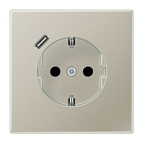 Розетка с USB Jung LS METAL, скрытый монтаж, с заземлением, нержавеющая сталь, ES1520-18C-L