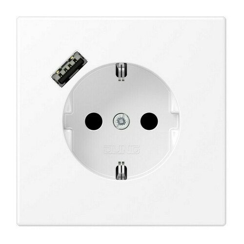 Розетка с USB Jung LS 990, скрытый монтаж, с заземлением, белый матовый, LS1520-18AWWM