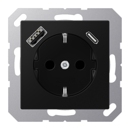 Розетка JUNG A-СЕРИЯ с заземлением с USB A+C, матовый черный
