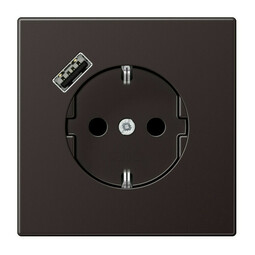 Розетка с USB Jung LS METAL, скрытый монтаж, с заземлением, алюминий темный, AL1520-18AD-L