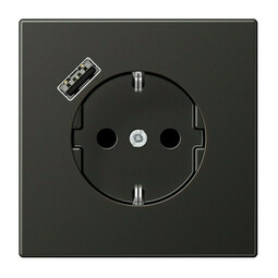 Розетка с USB Jung LS METAL, скрытый монтаж, с заземлением, антрацит, AL1520-18AAN-L