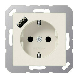 Розетка с USB Jung A 500, скрытый монтаж, с заземлением, слоновая кость, A1520-18A