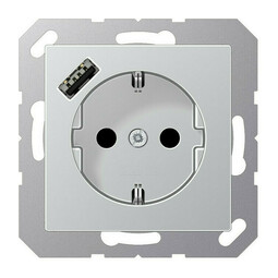 Розетка с USB Jung A 500, скрытый монтаж, с заземлением, алюминий, A1520-18AAL