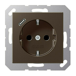 Розетка с USB Jung A 500, скрытый монтаж, с заземлением, мокко, A1520-18CMO