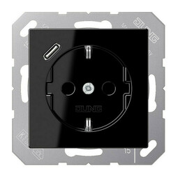 Розетка с USB Jung A 500, скрытый монтаж, с заземлением, черный, A1520-18CSW