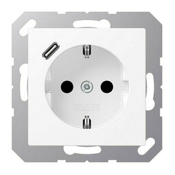 Розетка с USB Jung A 500, скрытый монтаж, с заземлением, белый матовый, A1520-18CWWM
