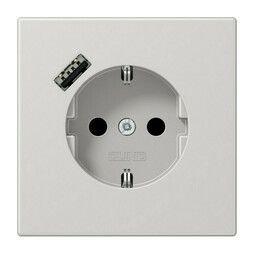 Розетка с USB Jung LS 990, скрытый монтаж, с заземлением, светло-серый, LS1520-18ALG